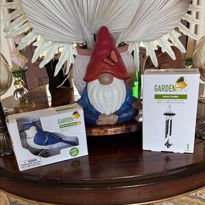3 PC Garden Gnome, Wind chime & Singing Bird